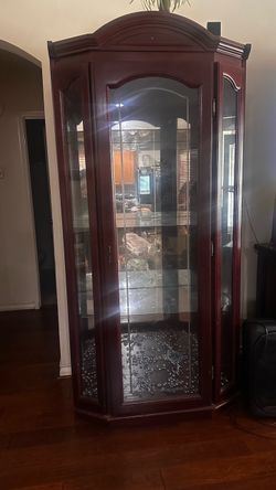 Cherry Wood Curio Display Cabinet with Glass Shelves