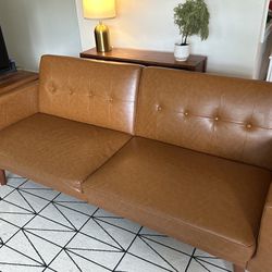Camel Brown Faux Leather Couch/Futon/Sofa