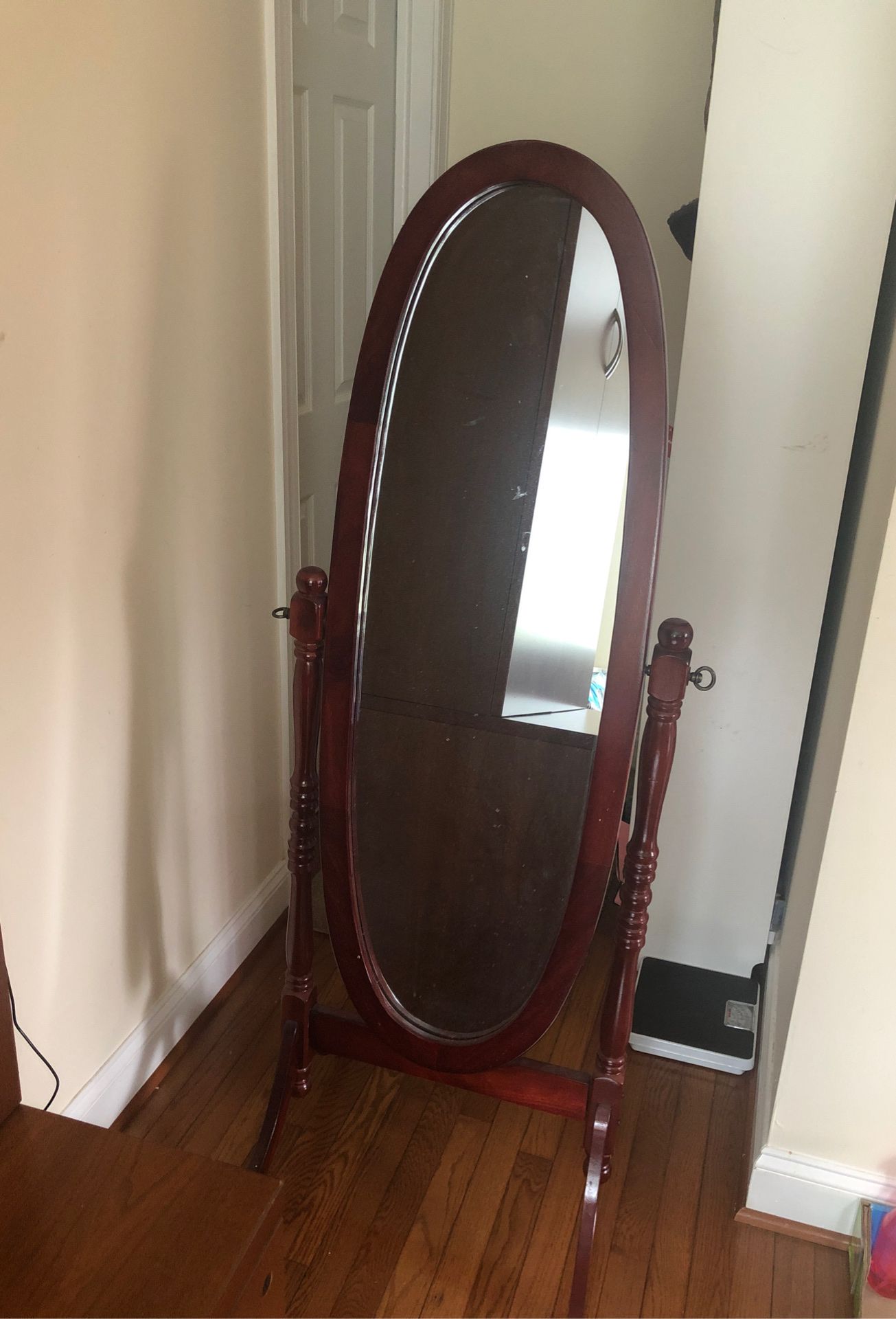 Mirror with wooden stand