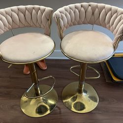 ✨ Set of 2 Gold & Light Brush Pink  Velvet Bar Stools – $40