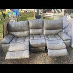 Gray Leather Powered Double Recliner 
