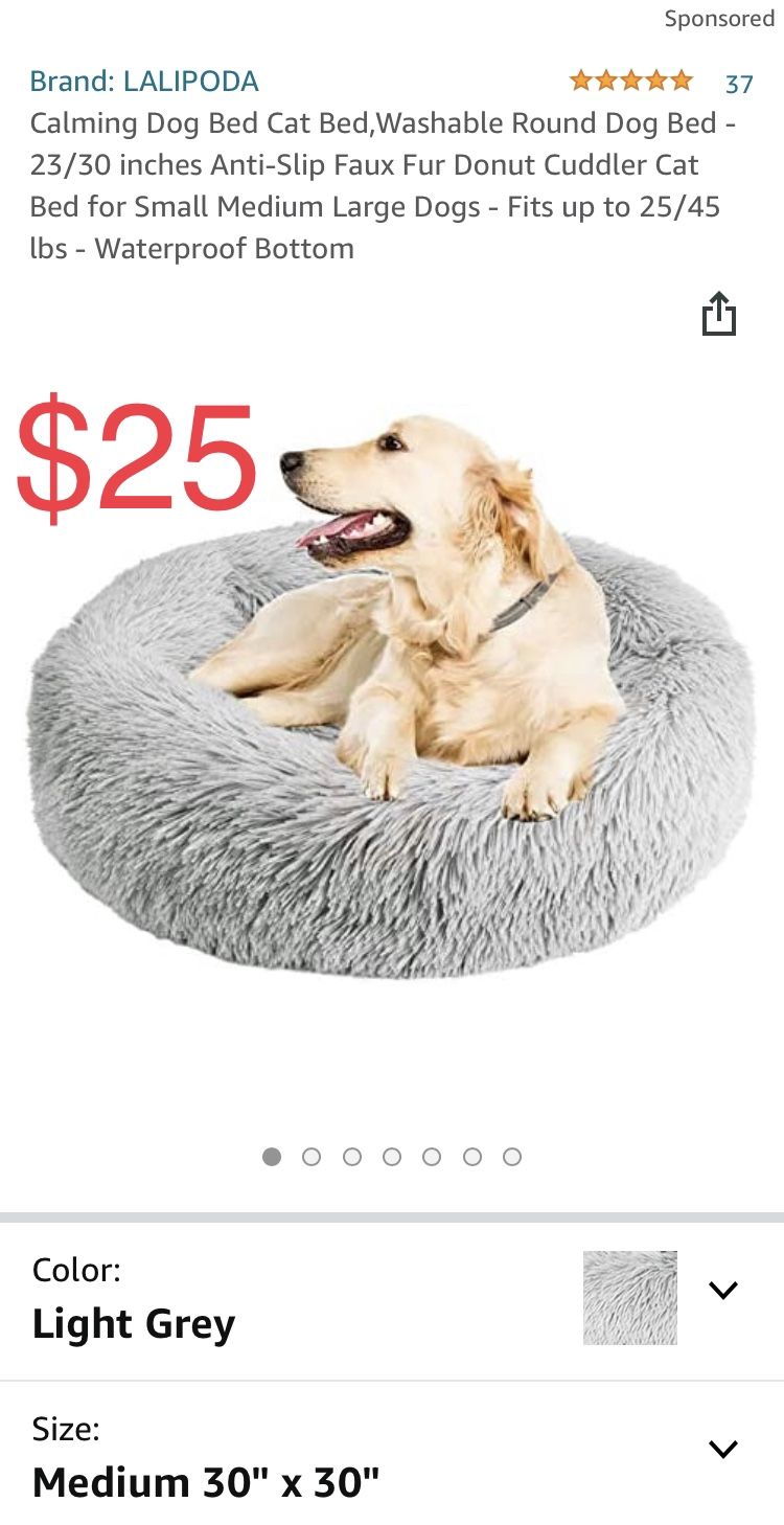 NEW 30” Calming Donut Pet Bed (Light Grey)