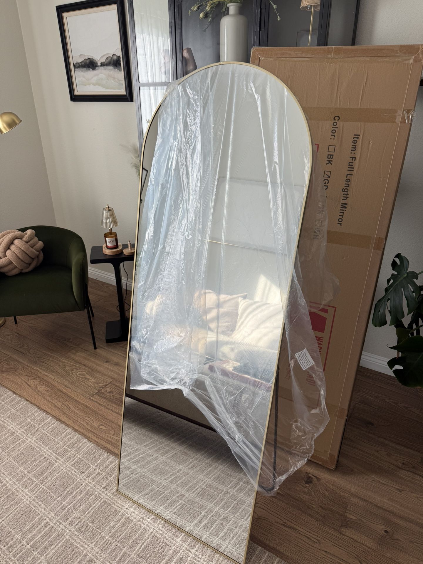 24"x65" Full Length Arched Aluminum Alloy Standing Floor Mirror, Black Frame