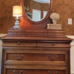 Lexington Cherry Chez Michelle French Provincial Single Chest Dresser with Valet Mirror