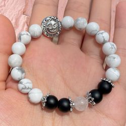 White Howlite With Jade Gemstone Charm Bracelet