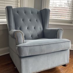 Rocker Rocking Chair Glider tufted nailhead Blue