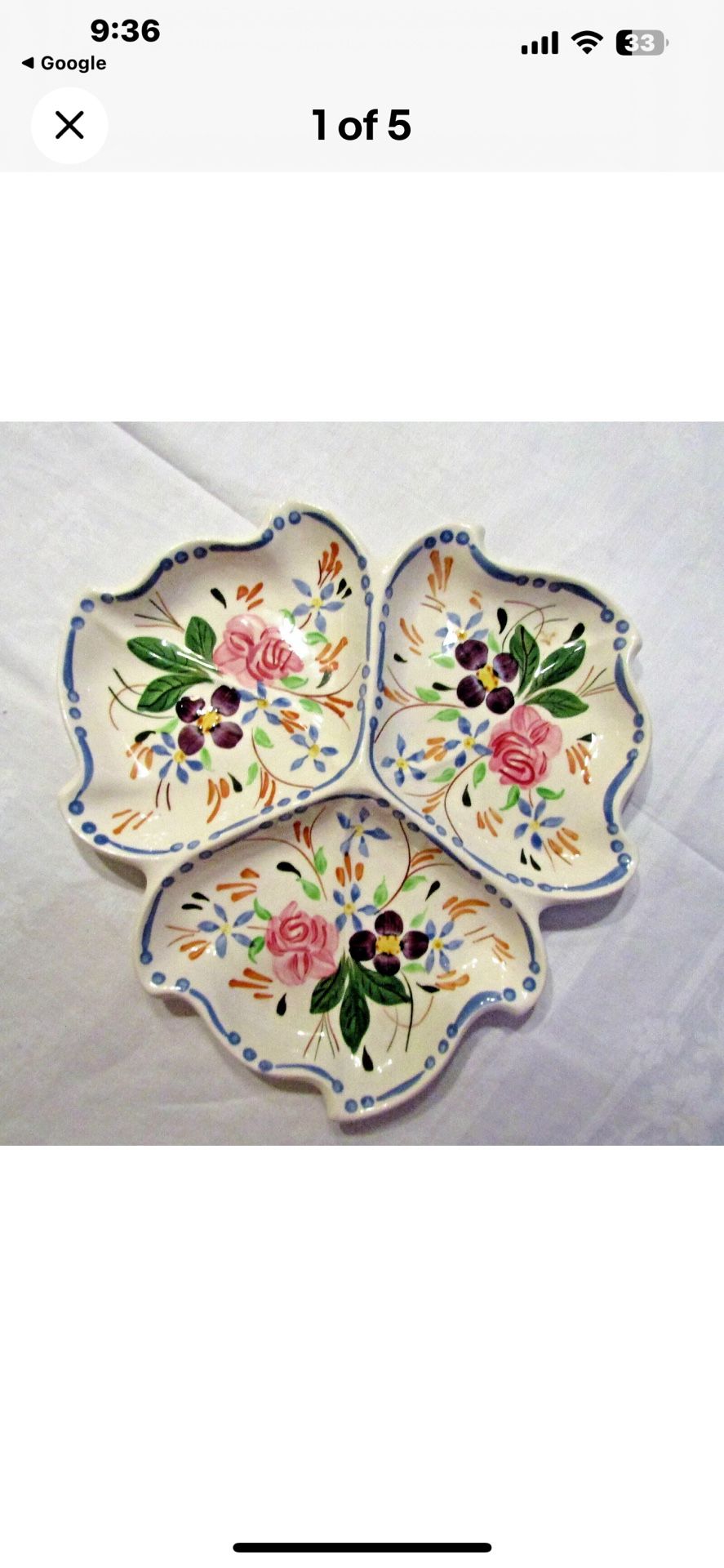 VTG BLUE RIDGE CHINA 12" MARTHA TREFOIL SNACK TRAY Rose Violet Blue Dot Dash