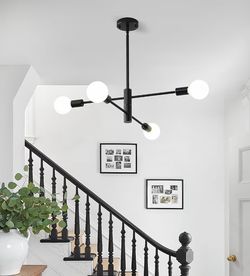 (B-35) HHR 4-Light Sputnik Chandelier, Black Modern Chandelier Ceiling Light Fixture, Height Adjustable Chandeliers for Dining Room Kitchen Island, Mi
