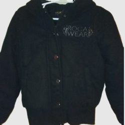 Rocawear Women's Hoody Wool Shell/ Polyester lining Coat Small Black Gently Worn( Great Condition)