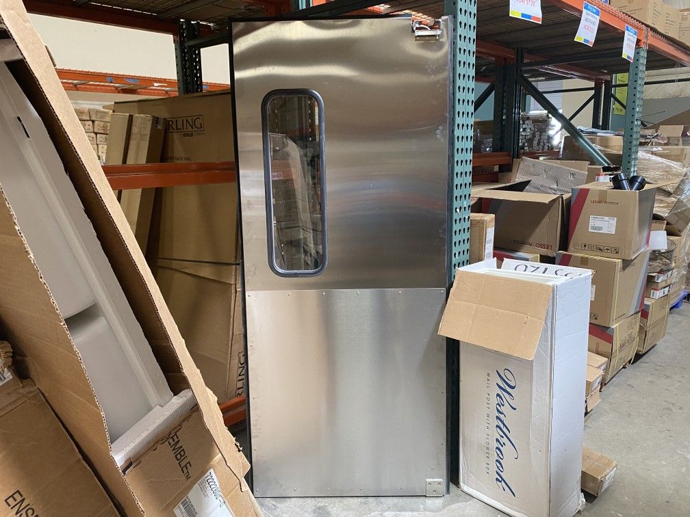 PARTIALLY IN BOX! ELIASON LWP-3 Double Aluminum Swinging Kitchen Traffic Doors (Missing Hardware for 1 Door)