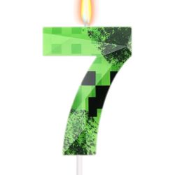 Pixel Themed Number 7 Birthday Candle,5.3 & 1.96 Inches Cake Toppers Pixel Craft Party Decorations,Cartoon Game Theme Birthday Party Supplies for Boys