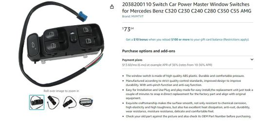 Master Window Switch For Mercedes $30