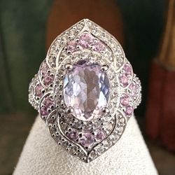 BBJ Sterling Silver Pink Stone & CZ Statement Ring 