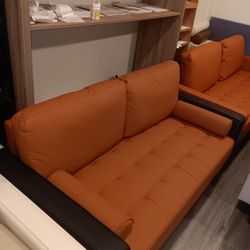 Orange Tangerine Faux Leather Couch