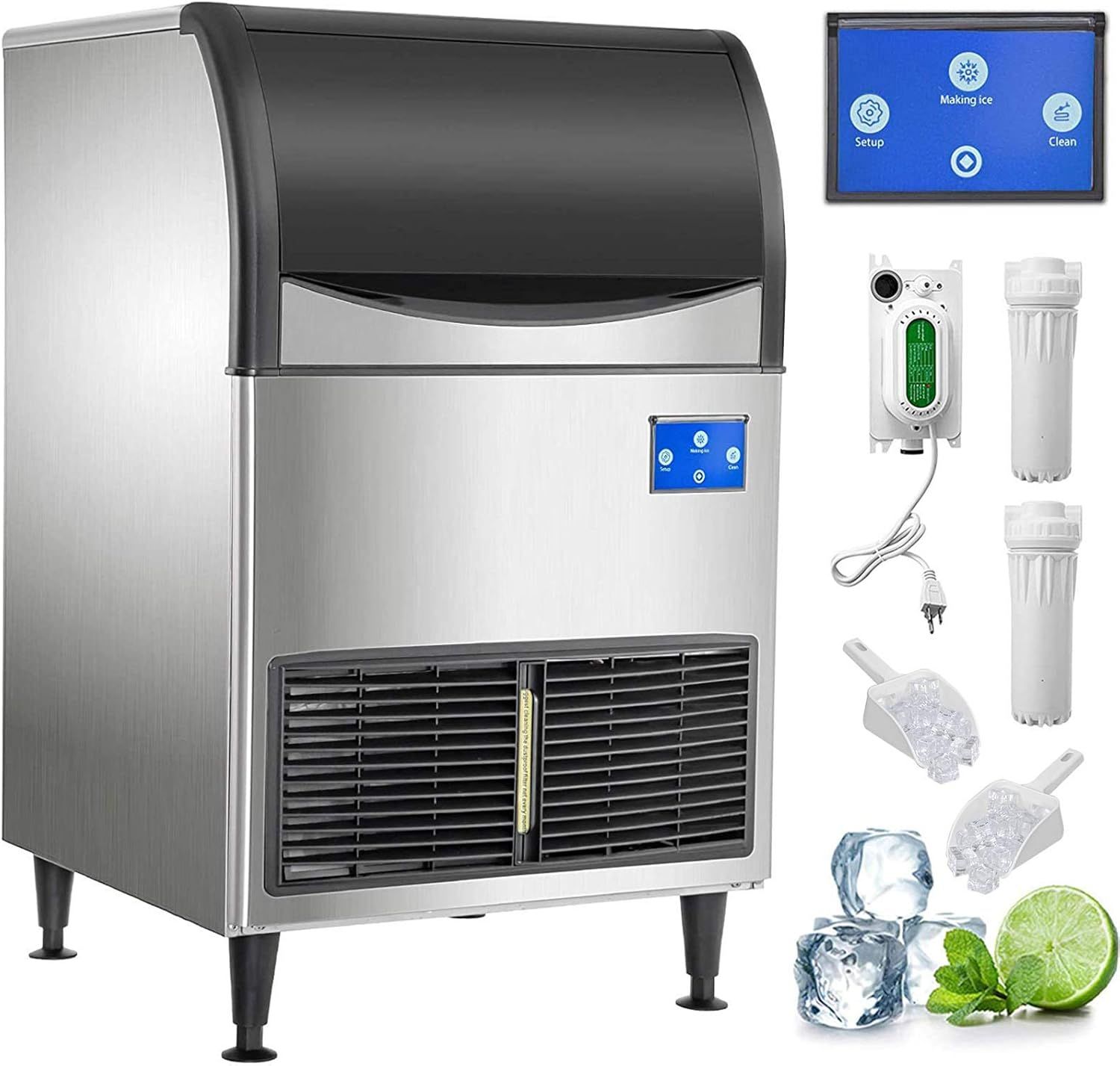 VEVOR Commercial Ice Maker Machine, WiFi Control 300LBS/24H 121LBS Large Storage Ice Machine with Upgraded LCD Panel