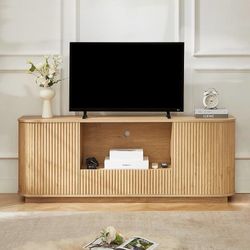 TV Stand for TVs up to 70'', Modern Entertainment Center with Storage, 64 Inch TV Console with 2 Cabinets, 1 Drawer & Adjustable Shelf, Wood Media Con