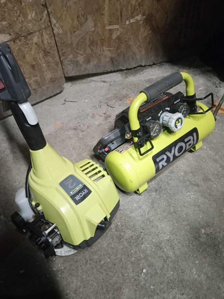 Ryobi Cordless Compressor & Gas Weedwackers