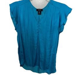 Jones New York Sz MediumV Neck Cap Sleeve Teal Blouse