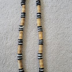 Handmade Necklace With Wooden Tube Beads, Coconut Disks And Shells.