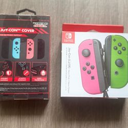 Nintendo Switch - Joy-Con (L/R)-Neon Green/Neon Pink And Cover