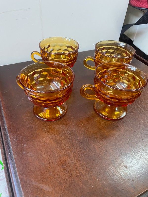 Vintage Amber Glass Footed Glasses Glass $10 Each