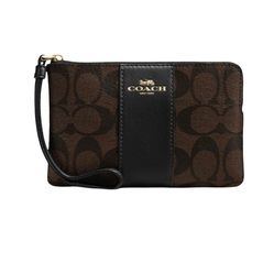 NWT Coach  Corner Zip Wristlet In Signature Canvas