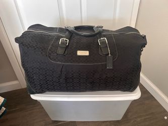 Coach Black Signature Logo Duffel with Leather Trim