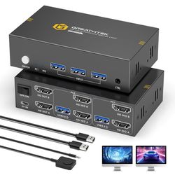 Brand New   8K HDMI KVM Switch 2 Monitors 2 Computers,8K@60HZ USB3.0 Dual Monitors KVM Switches for 2 PC/Laptops Share Mouse Keyboard and 2 Screens,wi