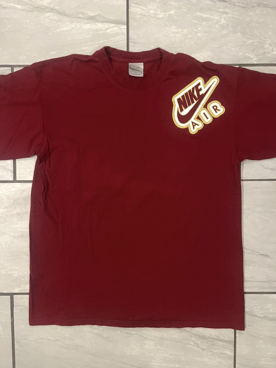 Vintage Nike Shirt Maroon Yellow Puff Print Mens Sz Large Logo 90s Silver Tag
