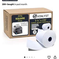 Receipt Paper Roll 3 1/8 x 230 for Square Register and Square POS System connected to Star Micronics Thermal Printer (Pack 12 rolls)