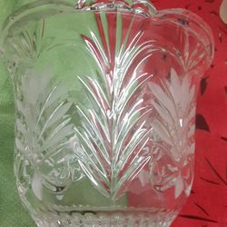 Pretty Palm Tree Cut Glass Candle Holder