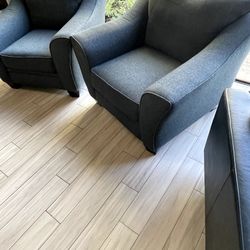 2 Sofa Chairs Oversized Blue Denim