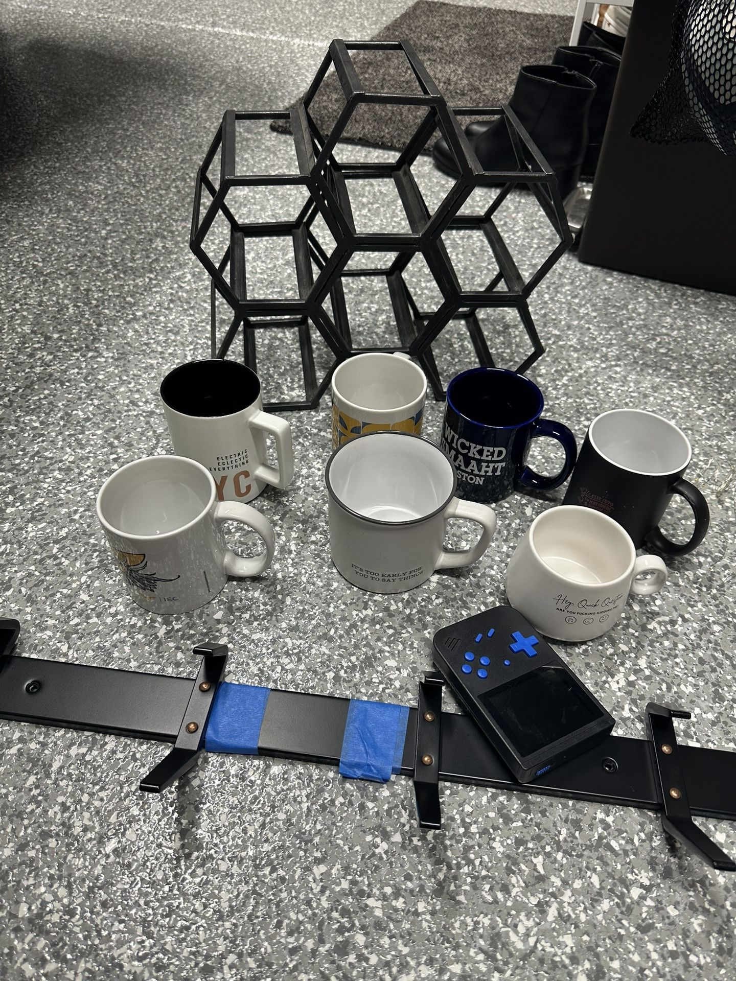 Free Wine Rack, Coat Rack And Coffee Mugs