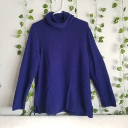 Chico's Dark Blue Womens Cowl Neck Acrylic Pullover Sz 2/Lrg Wool Tunic Sweater