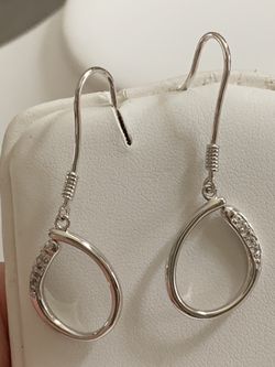 Solid 925 Sterling silver infinity earrings with white topaz gemstone , 2 inches long