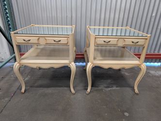 Pair of Vintage French Provincial Style Mirrored Top Side Table with Drawers