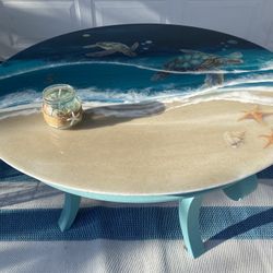 Stunning Round Coffee Table Epoxy Ocean Top