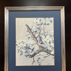 30% off SALE Vintage Basil Ede’s White Breasted Nuthatches signed Lithograph, Art Matted, Framed