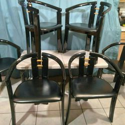 Rare Vintage Set Black Laquer Handmade Chairs