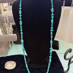 Turquoise Beaded Necklace – Long, Handcrafted Statement Piece