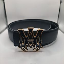 Amiri AM Logo Belt Gold And Black Belt