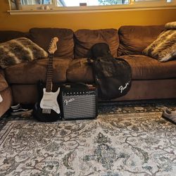 Squier Mini Guitar And Fender Champion 20 Amplifier With Fender Guiter Bag