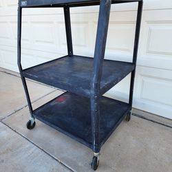 Rolling Metal TV School Cart Shelf 3 Shelves Mancave Garage Shop