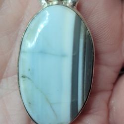 Natural Blue Opal Solid 925 Silver Necklace. 