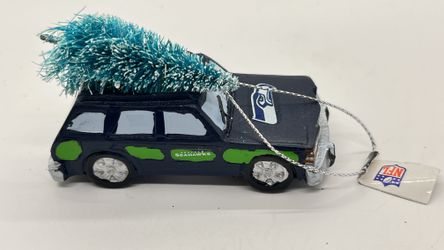 Rare Seattle Seahawks Station Wagon Tree Ornament, Still has tag, EC