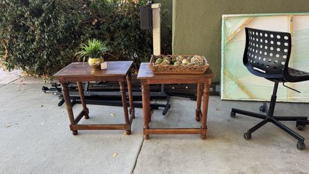Pair of Solid Wood Rustic End Tables / Side Tables – Turned Legs