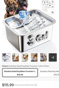 3 Gallon Stainless Steel Pet Water Fountain for Large Dogs, Automatic, 2 Filters