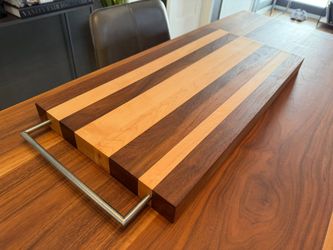 Handmade Walnut & Maple Butcher Block Cutting Board 12x24x1.5" with Steel Handle