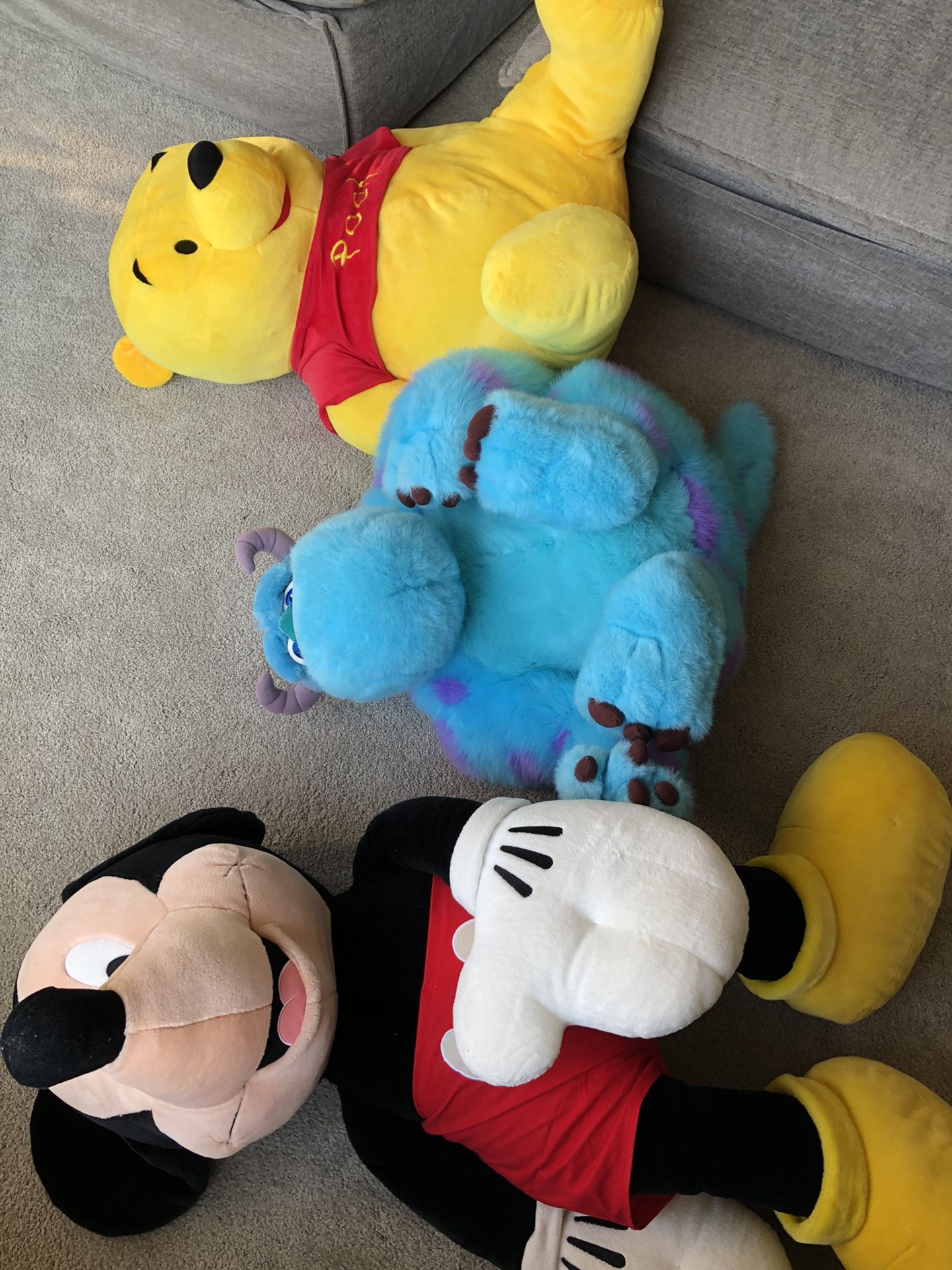 Giant Disney Plush Stuffed Animal Lot.  Mickey Pooh Sully Monsters