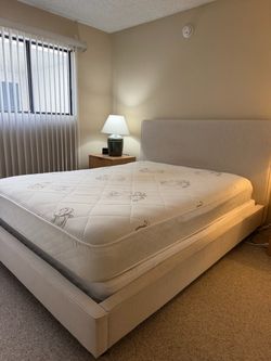Queen Upholstered Panel Bed (Dean Sand II) – Excellent Condition – $195